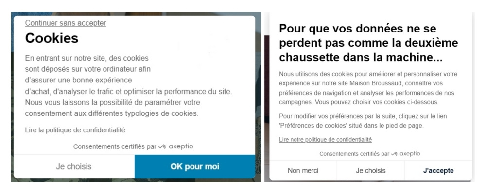 Comparaison de bandeaux de consentement aux cookies