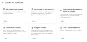 Capture d'écran des types de scripts possibles sur Google Ads