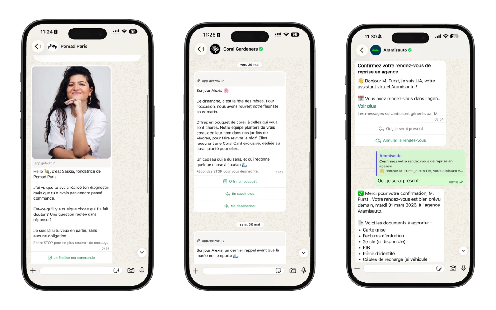 Exemples d'utilisation de WhatsApp Business par des marques